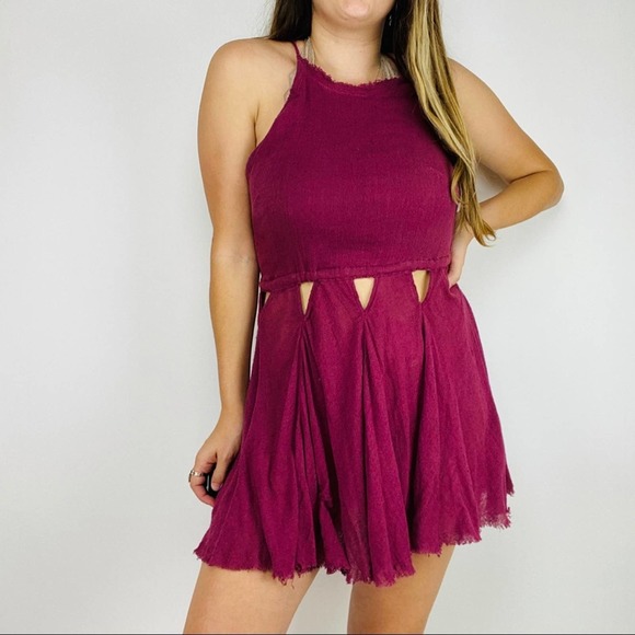 Free People maroon purple open back mini dress - Picture 2 of 4